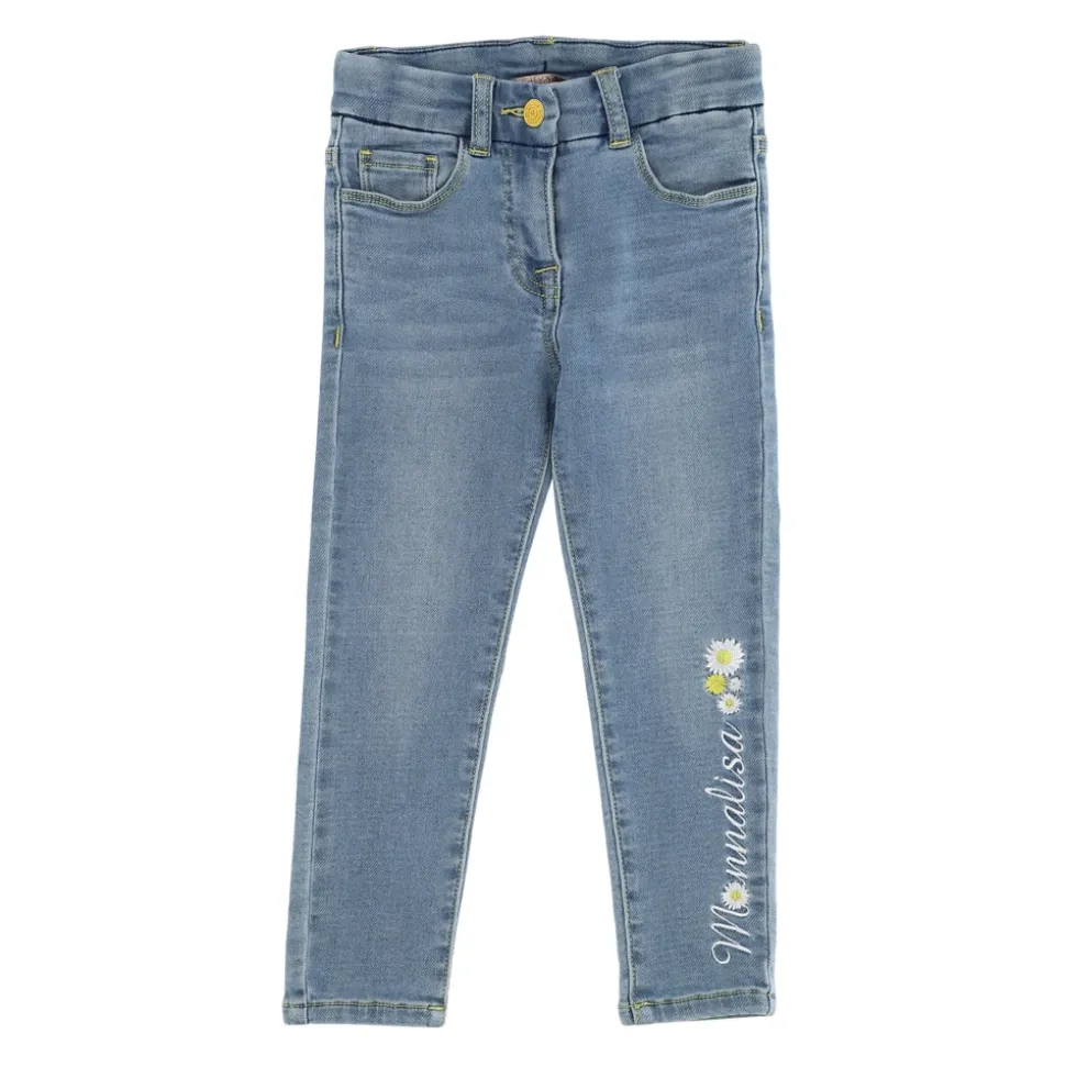 Jeans i stretchbomull med broderi