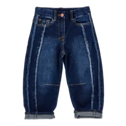 Jeans med Hello Kitty-applikasjon, frynsete