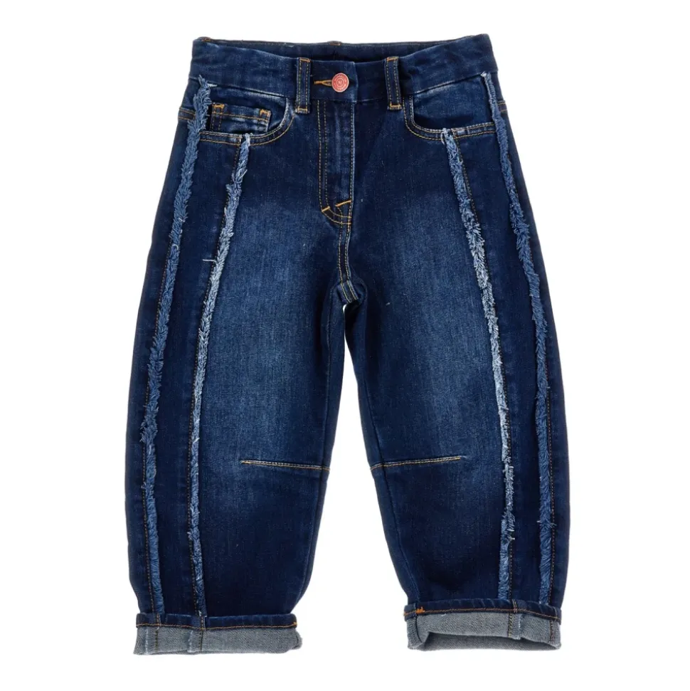Jeans med Hello Kitty-applikasjon, frynsete