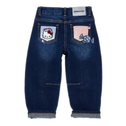 Jeans med Hello Kitty-applikasjon, frynsete