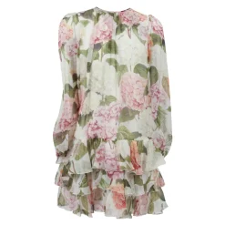 Kjole i chiffon med hortensiaprint