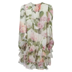 Kjole i chiffon med hortensiaprint