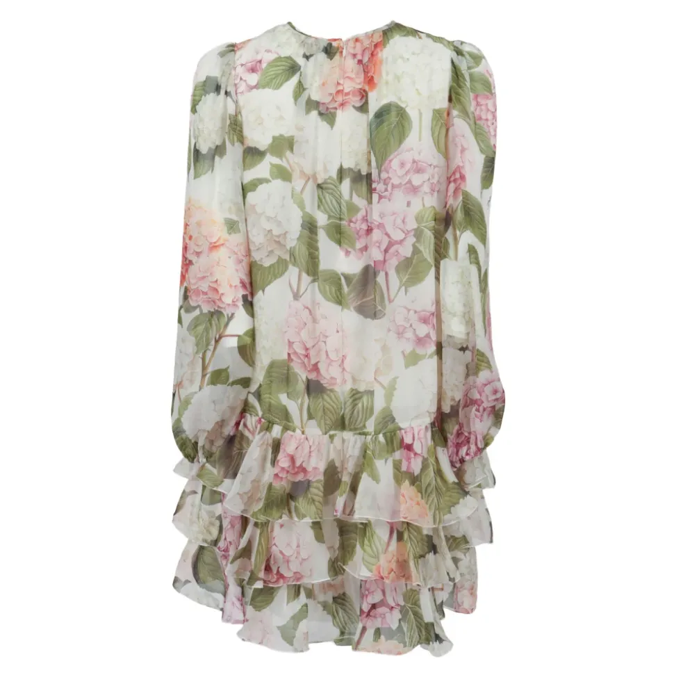 Kjole i chiffon med hortensiaprint