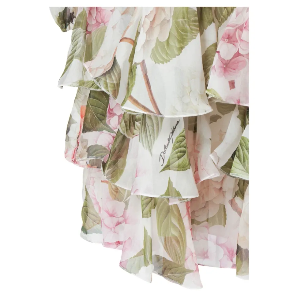 Kjole i chiffon med hortensiaprint