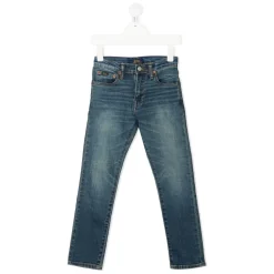 Klassiske Blå Bomullsjeans Rett Ben