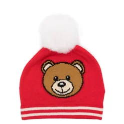 Pom Pom Strikkelue med Teddy-logo