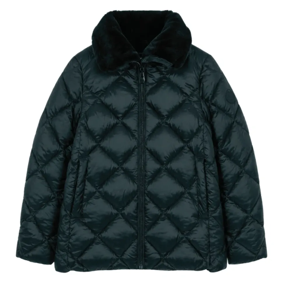 Quiltet jakke med fuskpelskrage