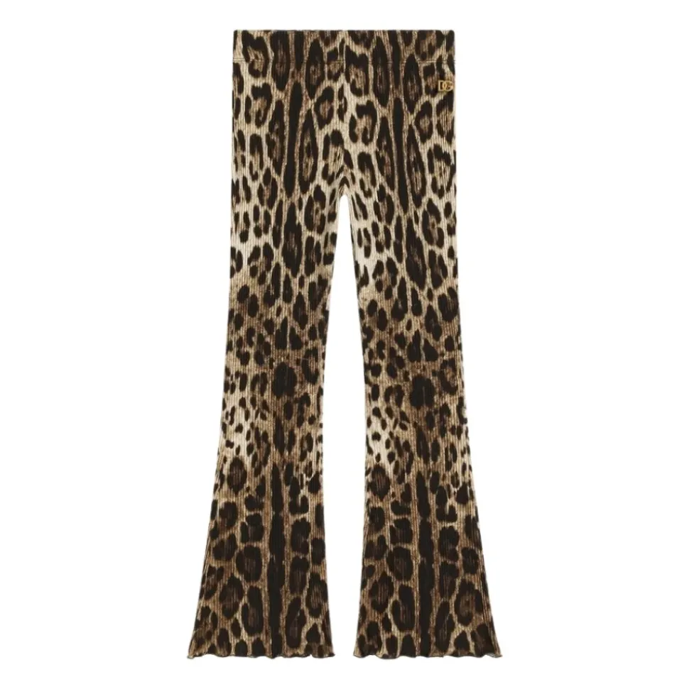 Ribbestrikkede bukser med leopardmønster