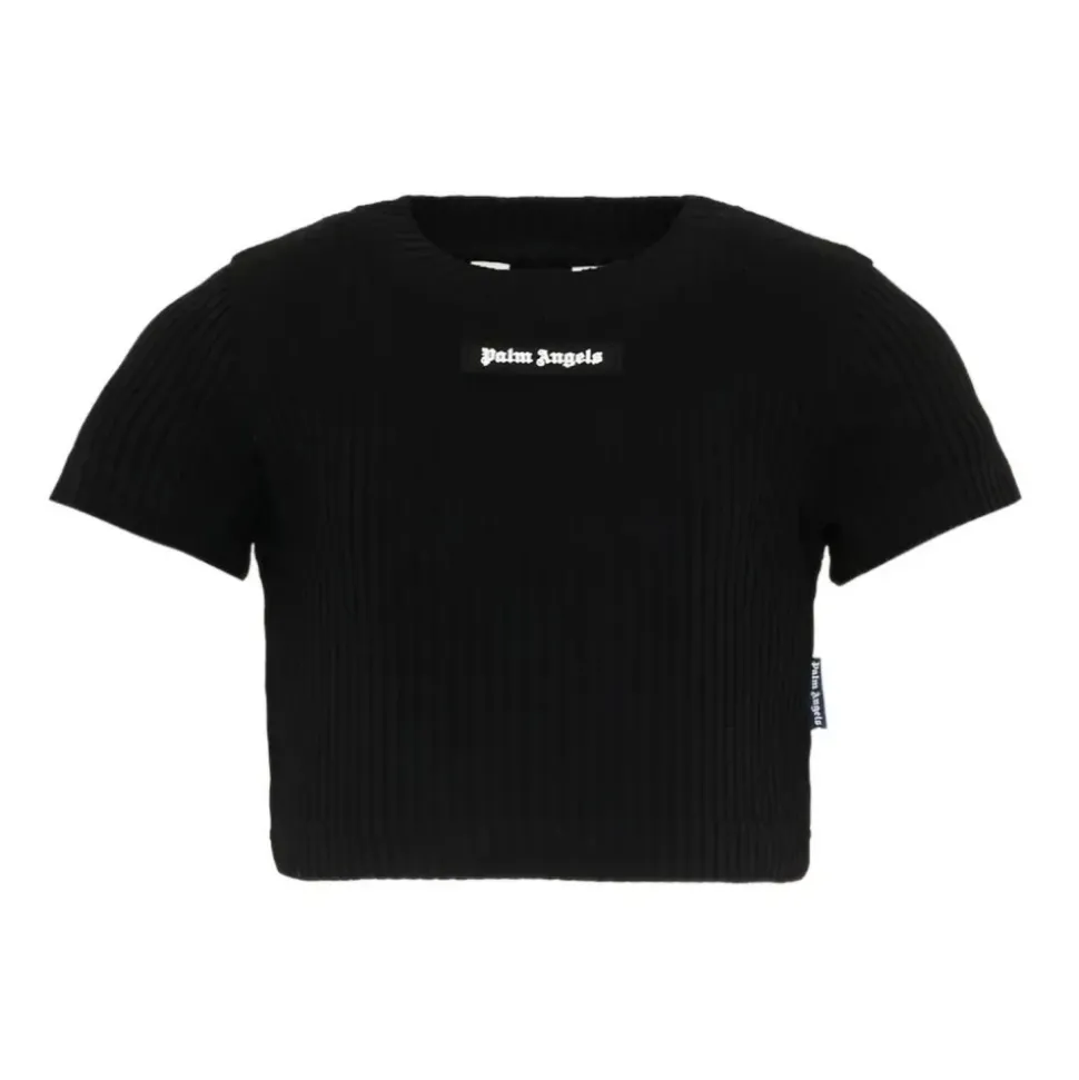 Ribbestrikket Cropped T-skjorte i bomullsjersey