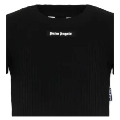 Ribbestrikket Cropped T-skjorte i bomullsjersey