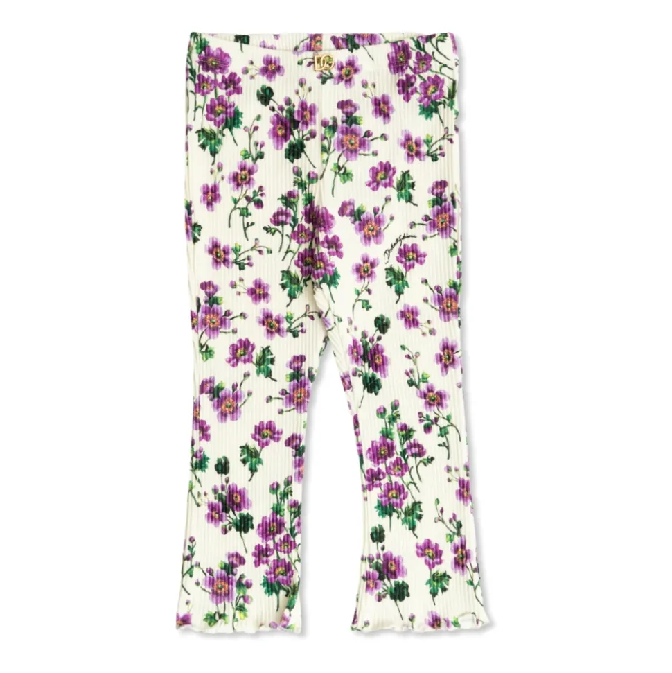 Rillede bukser med blomstermotiv