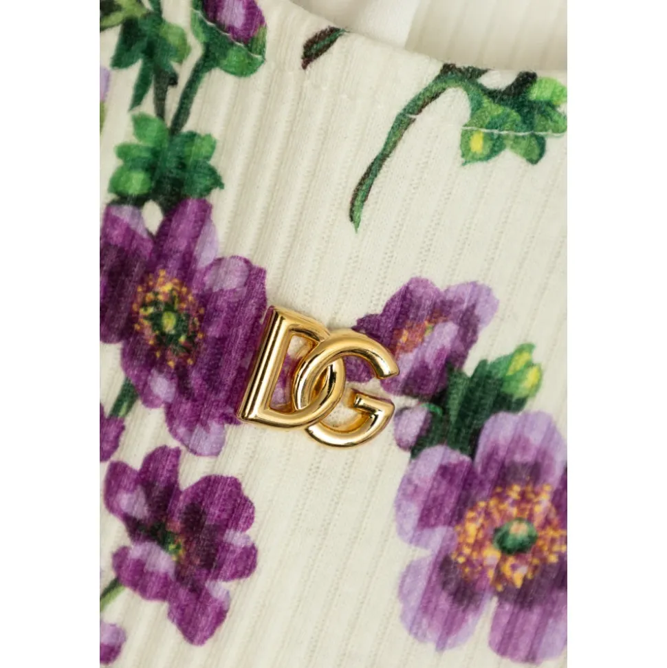 Rillet topp med blomstermotiv