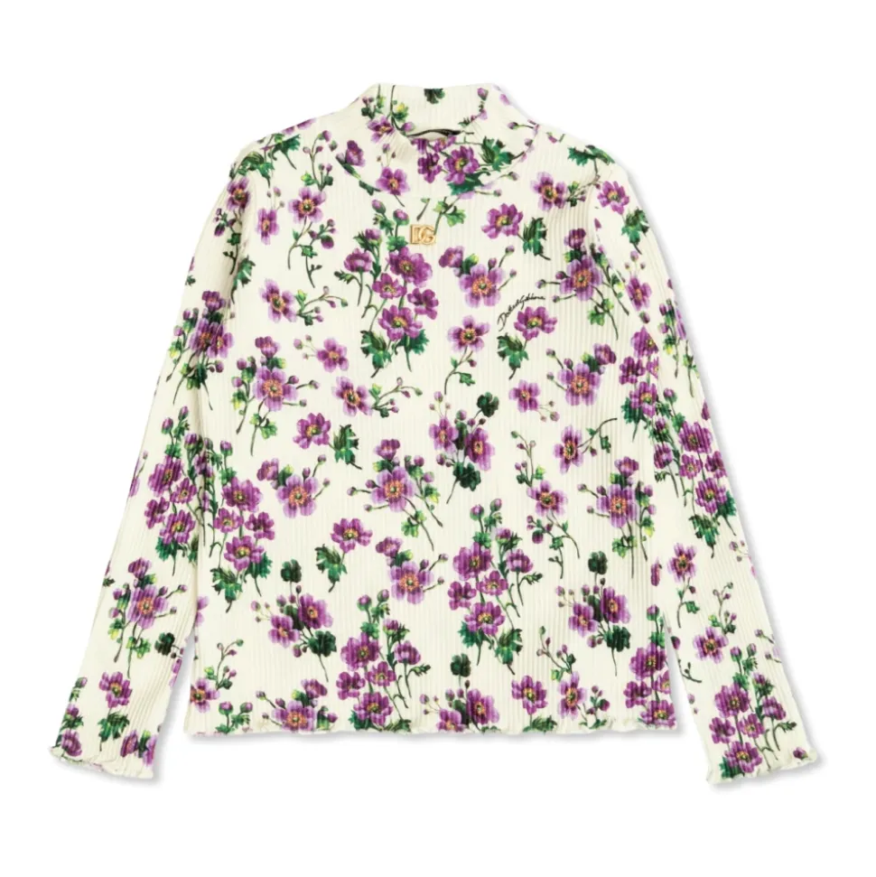 Rillet topp med blomstermotiv