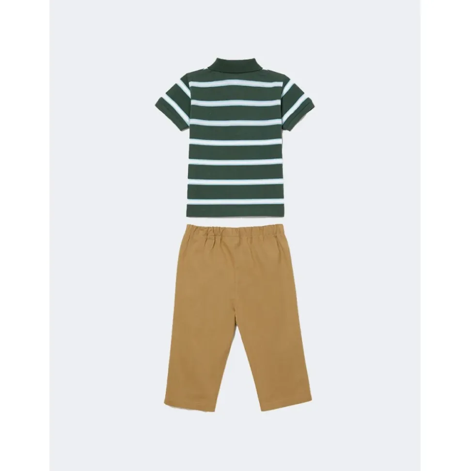 Set Regalo Polo manica corta rigata con ricamo coccodrillo e pantalone lungo in piquè