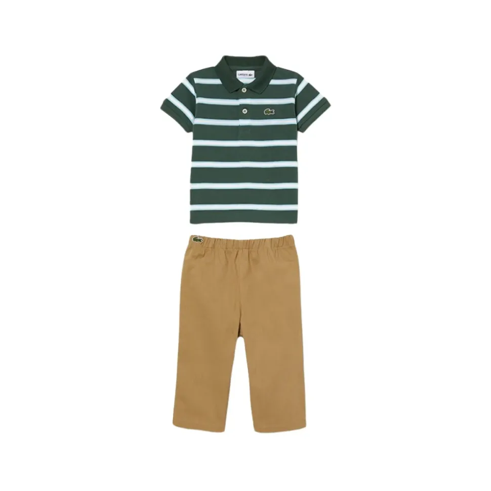 Set Regalo Polo manica corta rigata con ricamo coccodrillo e pantalone lungo in piquè