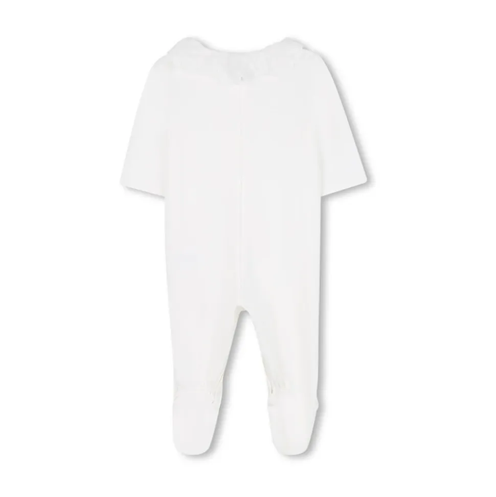 Sett med lue, smekke og fotte onesie med blondekant