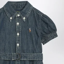 Short Sleeve Belted Denim Shirt Dress