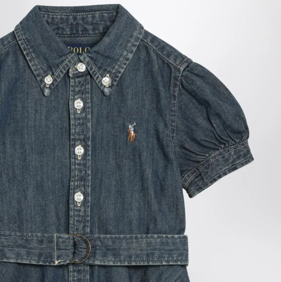 Short Sleeve Belted Denim Shirt Dress