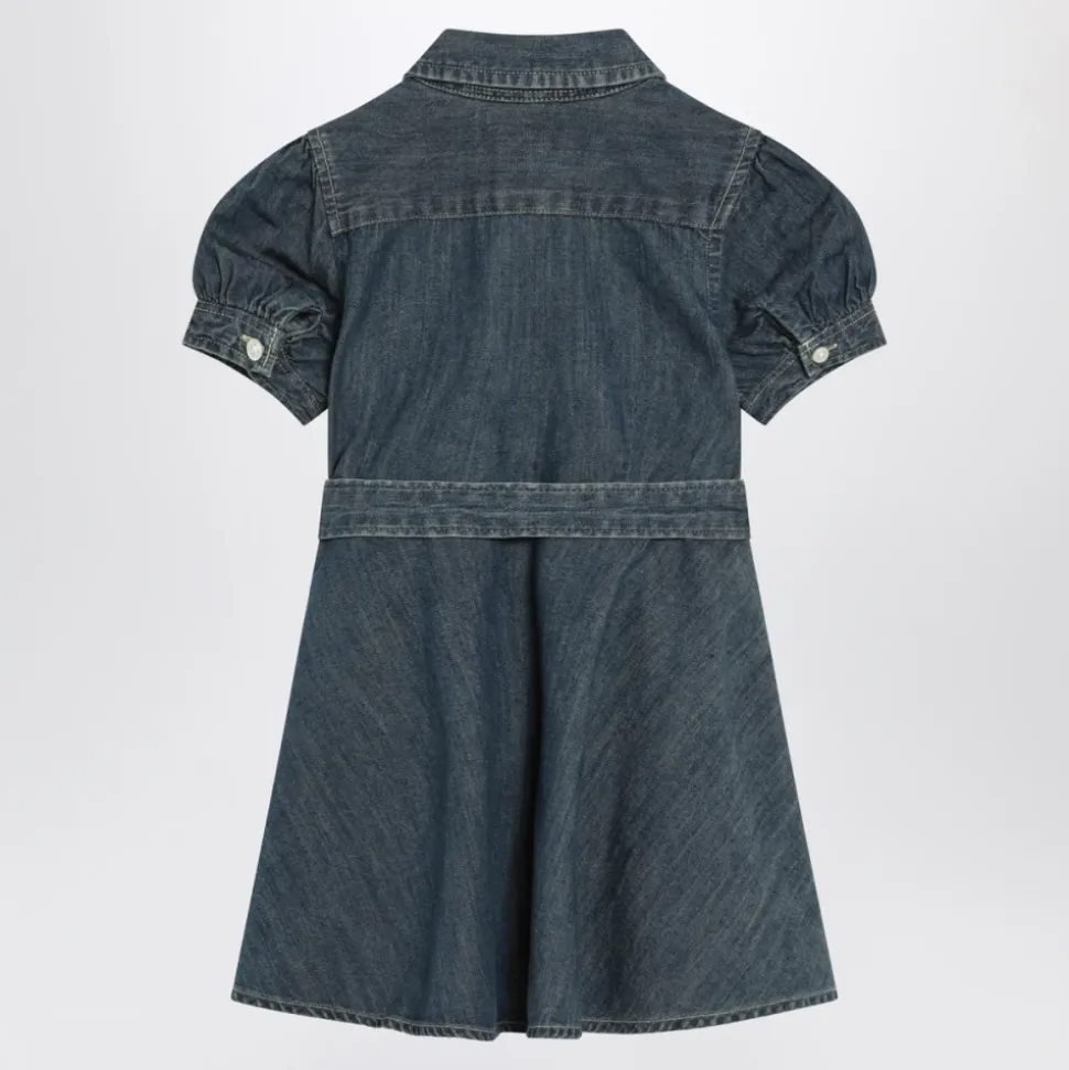 Short Sleeve Belted Denim Shirt Dress