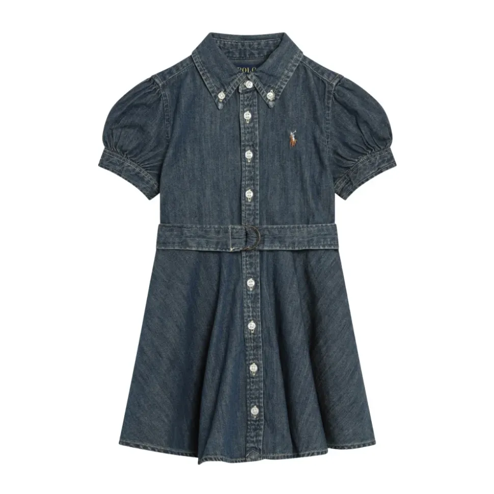 Short Sleeve Belted Denim Shirt Dress
