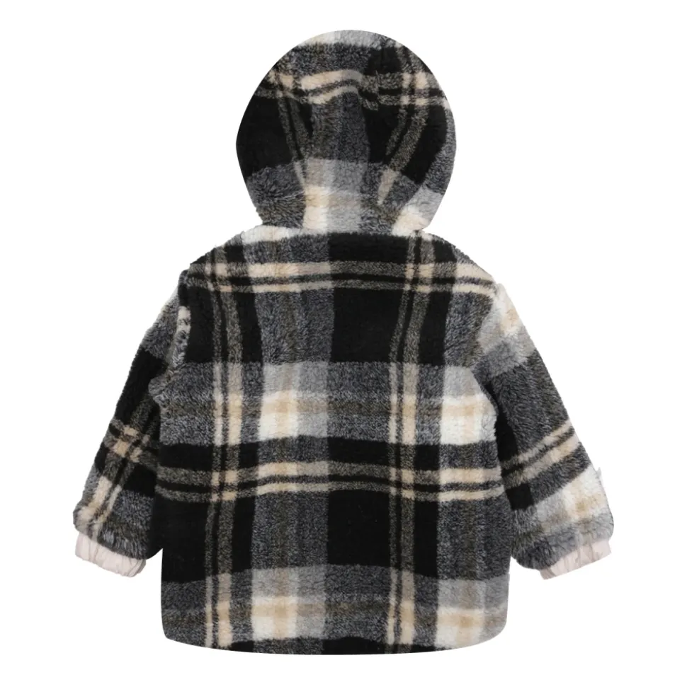 Sort Fleece Polstret Jakke med Rutemønster