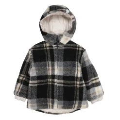 Sort Fleece Polstret Jakke med Rutemønster