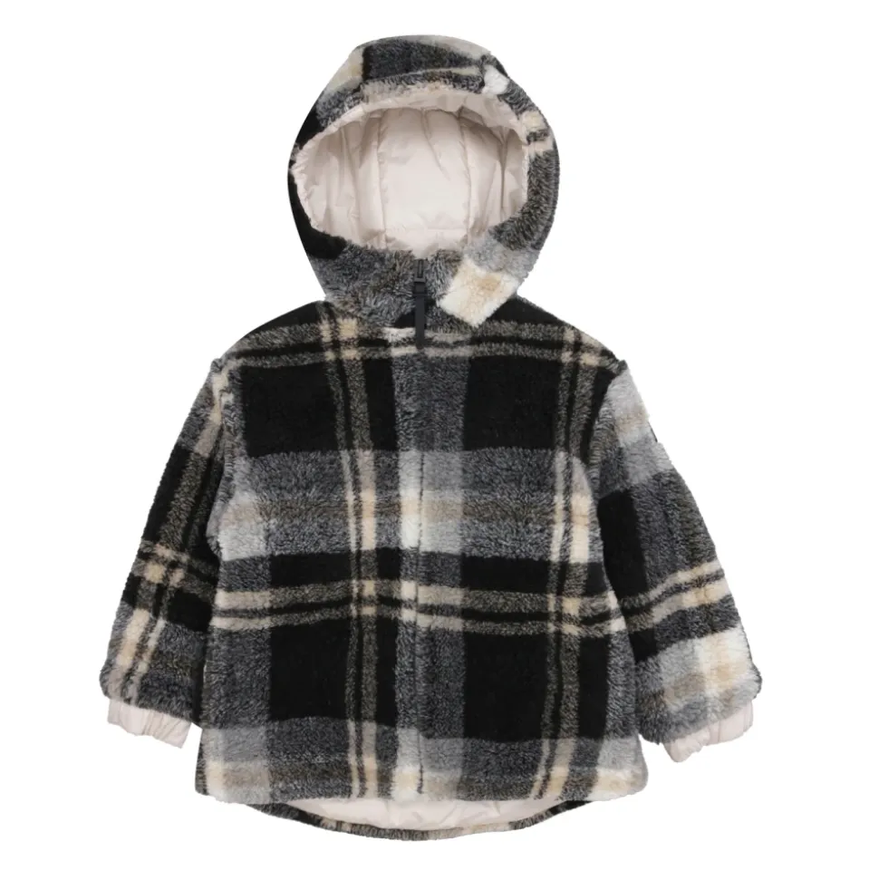 Sort Fleece Polstret Jakke med Rutemønster