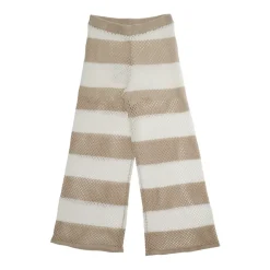 Stripet beige bomulls bukser med perforert design