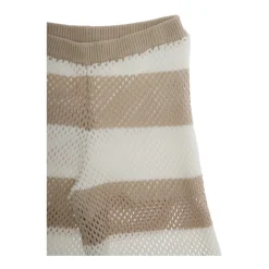 Stripet beige bomulls bukser med perforert design