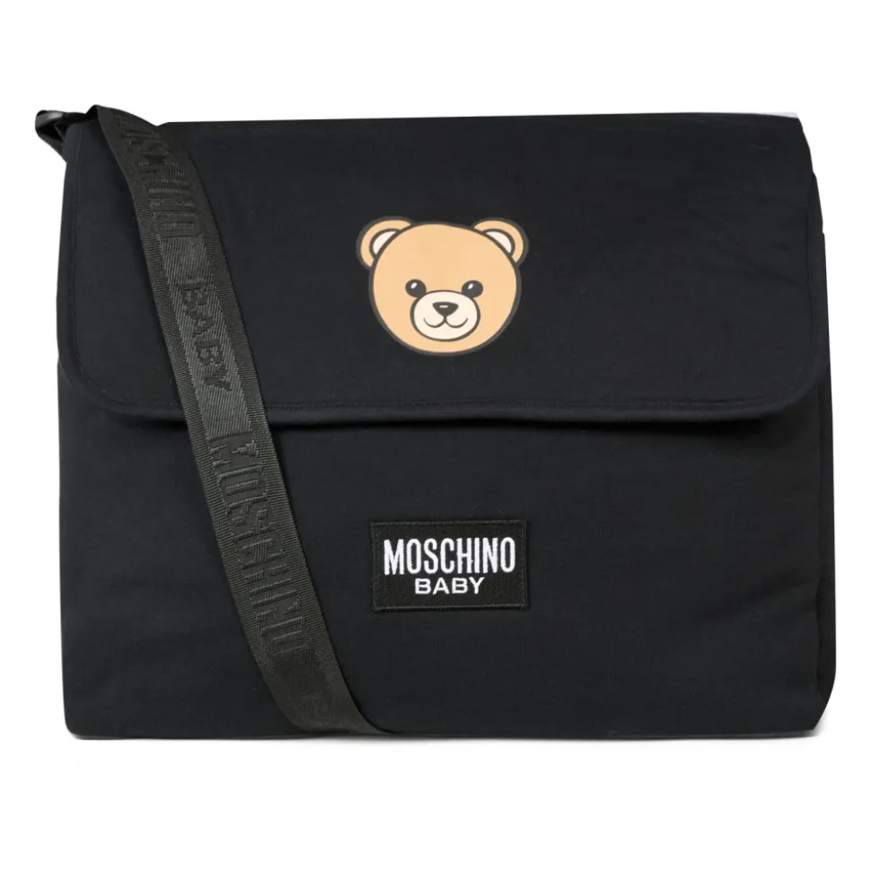 Svart bomullsskiftbag med Teddy Bear