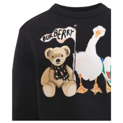 Svart Rund Hals Sweatshirt med Dyreprint