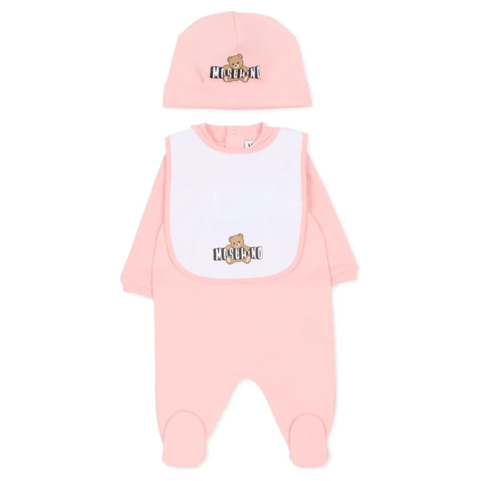 Teddybjørn Bomulls Romper, Lue og Smekkesett
