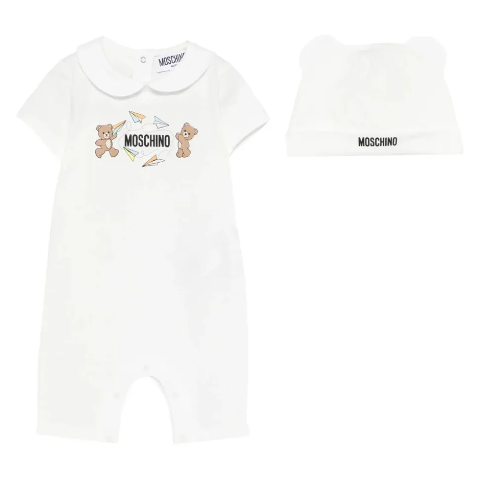 Teddy Print Onesie og Hatt Sett